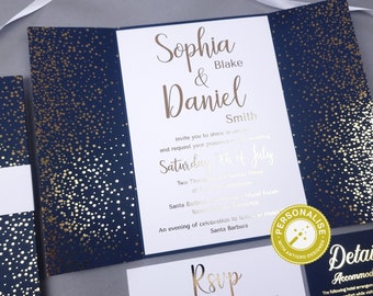 Wedding Invitation Unique Set, Foiled Wedding Invitation Suite, Belly Band Wedding Invitation, Luxury Wedding Invite, Gold Foiled Invites