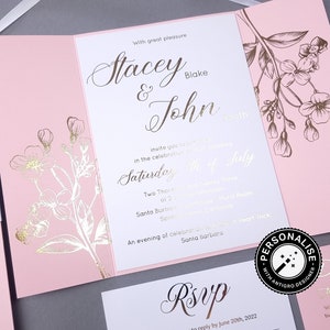 Wedding Invitation Pink Suite, Wildflower Wedding Invitation, Foiled Wedding Invitation, Wedding Invitation Suite, Floral Invitation Set