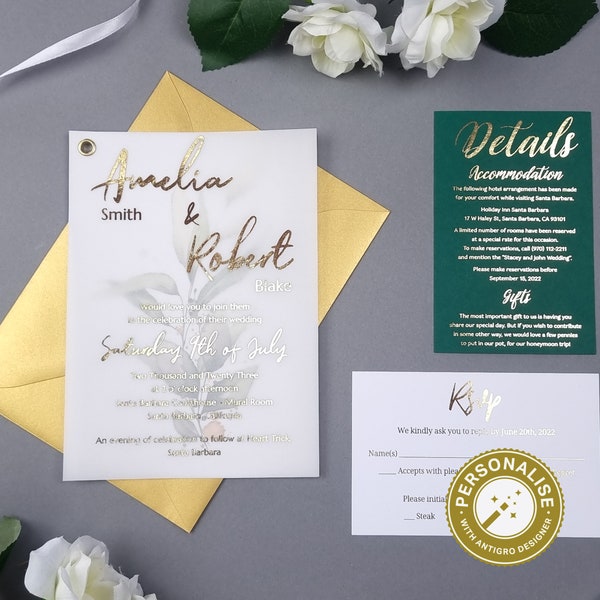 Olive Branch Wedding Invitation, Wedding Invitation Greenery, Gold Foiled Wedding Invitation, Vellum Wedding Invitation, Olive Leaves