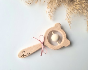 Personalized wooden rattle | Wooden rattle | Hand rattle | Bear rattle