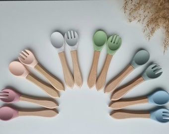 Personalized wooden cutlery | BPA free | Silicone spoon | Silicone fork | Spoon | Fork | Baby food