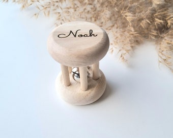 Handrassel aus Holz personalisiert | Handglocke | Rassel | Rassel mit Glocke