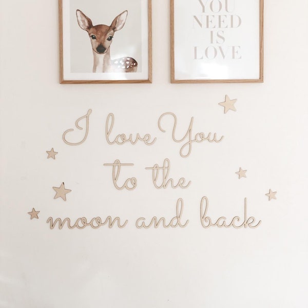 Ti amo fino alla luna e sul retro cartello da parete in legno, lettere di legno, Inschrift an der Wand, kinderzimmer inschrift, arredamento della camera dei bambini, babyzimmer