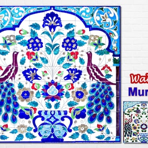 Architectural Tiles, Hand Painted Oriental Peacock Garden Decorative Ceramic Wall Tiles Backsplash Mosaic Mural