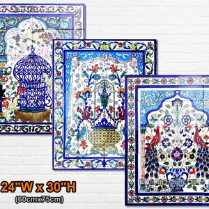 Architectural Tiles, 24"x30" Hand Painted Oriental Turkish Garden Style Decorative Ceramic Mosaic Wall Kitchen Backsplash Murals