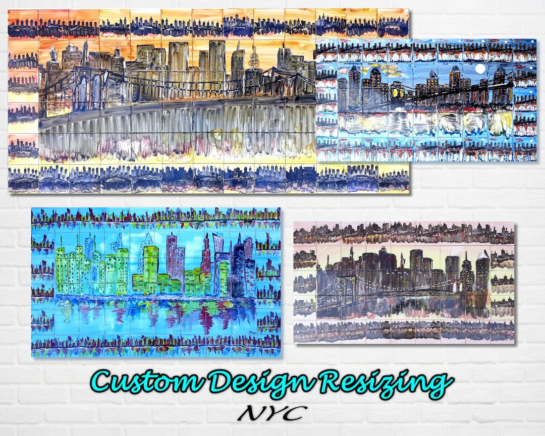Hand-painted New York City Ceramic Tile Mural: Custom Backsplash - Etsy