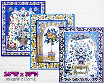 Architectural Tiles, 24"x30" Hand Painted Oriental Turkish Garden Style Decorative Mosaic Wall Kitchen Backsplash 20pcs Murals