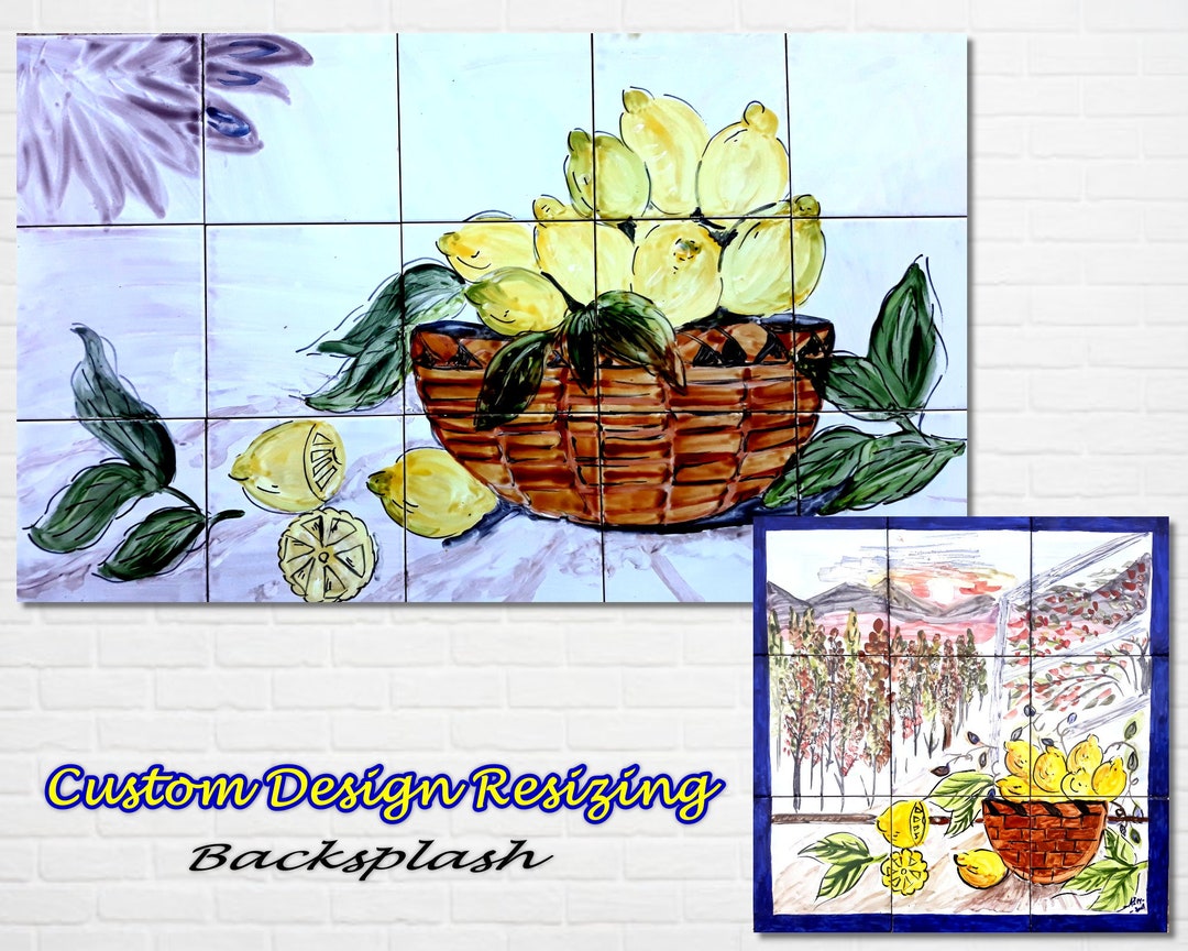 Architectural Tiles, Hand Painted Mosaic Murals, Lemon Kitchen
