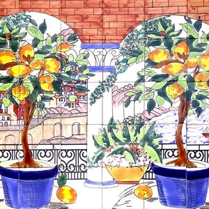 Architectural Tiles, Hand Painted Lemon Garden Decorative Mosaic Wall ...