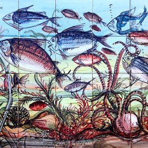 30inx24in One of a Kind, Aquarium Fish Handpainted Decorative Mosaic Wall Backsplash Murals Ceramic Tiles - Bathroom Backsplash
