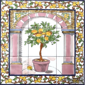 Architectural Tiles, Hand Painted 9pcs Lemon Tree Decorative Mosaic ...