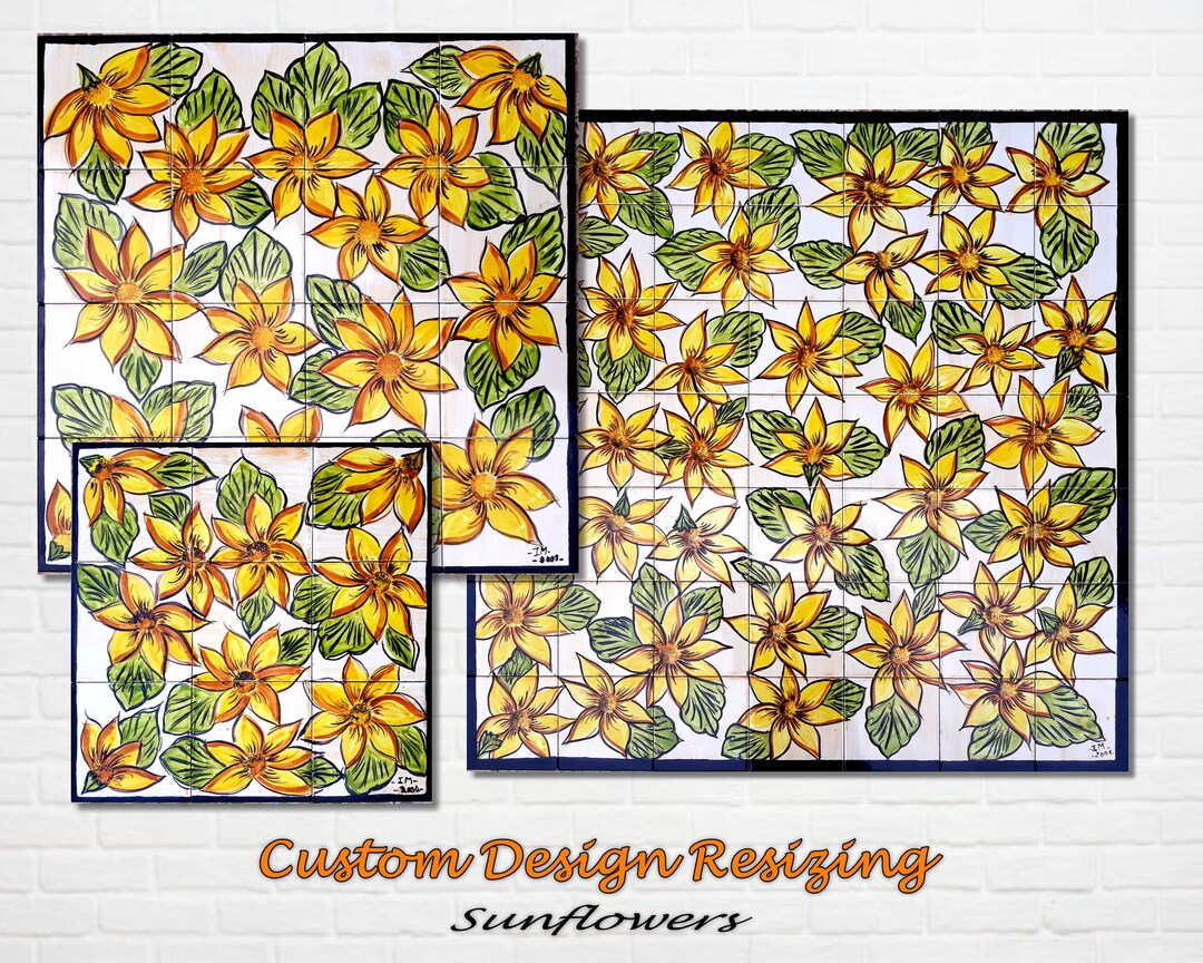 Architectural Tiles, Hand Painted Mosaic Murals, Sunflowers Backsplash