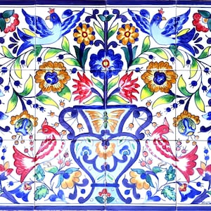 18inx24in, Hand Painted Ceramic Tiles Floral Garden Decorative Mosaic Wall Backsplash Murals