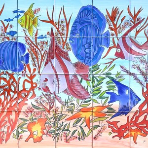 Handpainted Aquarium Fish Tile Mural: Decorative Ceramic Backsplash (30inx24in)