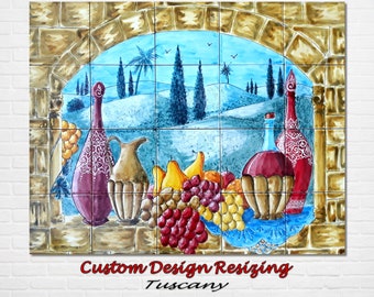 Architectural Tiles, Hand Painted Mosaic Murals, Tuscany Backsplash, Custom Design Service - Ceramic Wall Tiles Painting Art