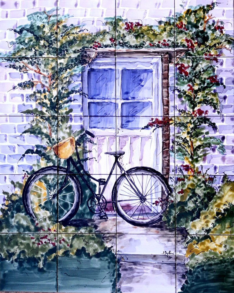 Architectural Tiles, Hand Painted Mosaic Murals, French Country Blue