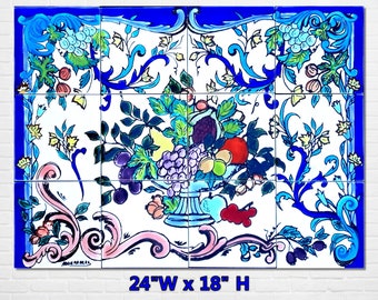 Architectural Tiles, Decorative Mosaic Wall Kitchen Backsplash Murals Hand Painted Fruit Basket - Motif: Greek