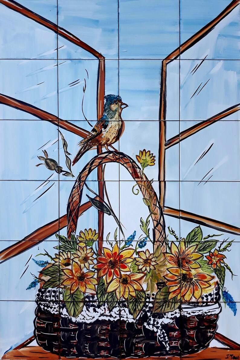 Architectural Tiles, Hand Painted Mosaic Murals, Spring Design