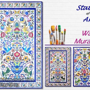 Architectural Tiles, Hand Painted Floral Garden Decorative Mosaic Wall Backsplash Murals