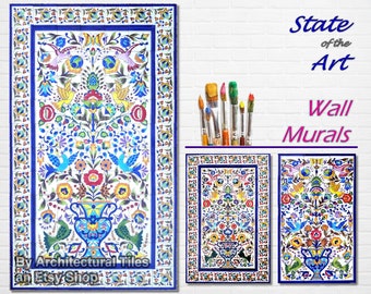 Architectural Tiles, Hand Painted Floral Garden Decorative Mosaic Wall Backsplash Murals