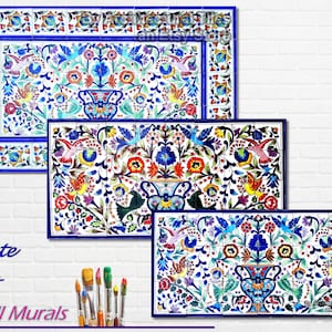Architectural Tiles, Hand Painted Floral Garden Decorative Mosaic Wall Backsplash Murals