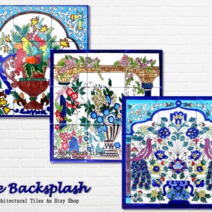 Kitchen Backsplash 18inx18in Made to Order Oriental Artwork, Hand Painted Ceramic Tiles Mosaic Wall Murals