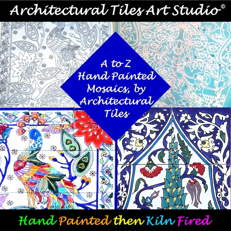 Architectural Tiles, Hand Painted Family Doves Decorative Mosaic Wall Backsplash Murals image 4