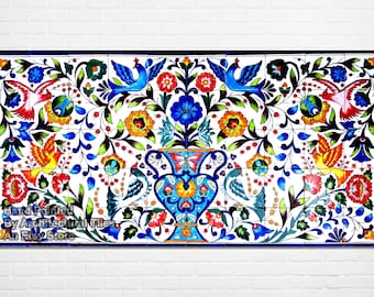 60inx30in, Hand Painted Ceramic Tiles Floral Garden Decorative Mosaic Wall Backsplash Murals