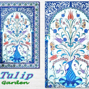 Architectural Tiles, Hand Painted Tulip Garden Decorative Mosaic Wall Backsplash Murals