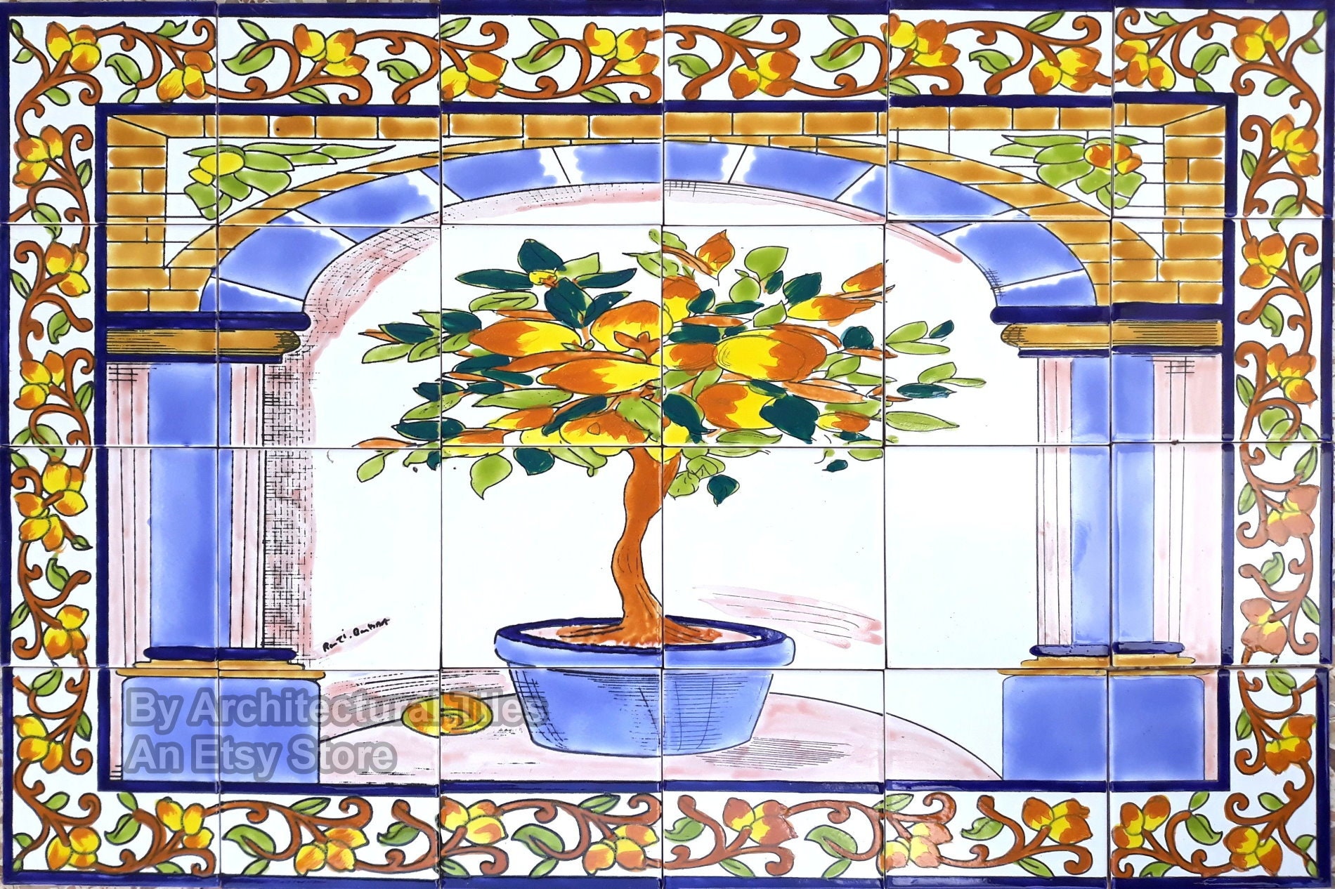 Architectural Tiles 36x24 Hand Painted Lemon Tree - Etsy
