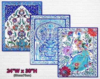 Hand Painted Turkish Tile Mural: Oriental Garden Backsplash (24"x30")