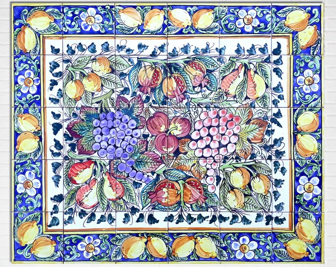 Architectural Tiles, 36inx30in Hand Painted Mosaic Murals, Kitchen