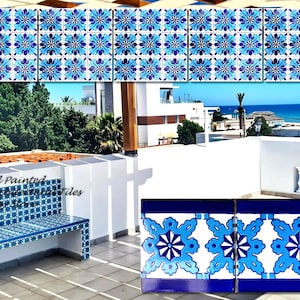 4inx4in Architectural Wall Ceramic Tiles, Kitchen Backsplash, Bathroom, Swimming Pool Waterline Border Garden Patio Blue Tiles Collection