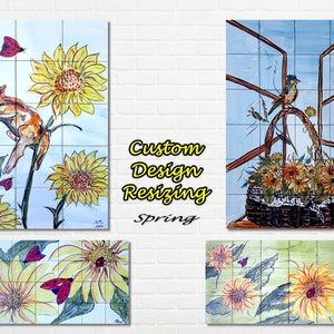 Architectural Tiles, Hand Painted Mosaic Murals, Spring Design Backsplash, Custom Design Service - Ceramic Wall Tiles Painting Art