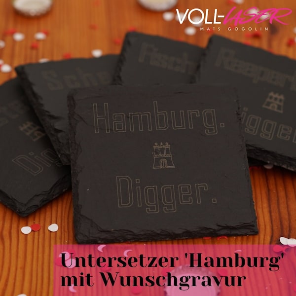 Untersetzer aus Schiefer "Hamburg" mit Wunschgravur