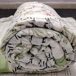 Quilt Indian Handmade Reversible Quilted Blanket Throw Hand Printed Cotton Filling Winter Warm Quilt Floral Print Twin Queen King Size Quilt