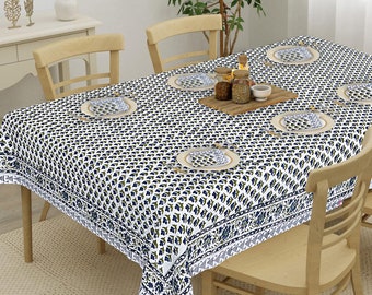 Capa de toalha de mesa francesa, toalha de mesa impressa em bloco, roupa de mesa indiana, toalha de mesa de jantar floral, decoração elegante, toalha de mesa retangular