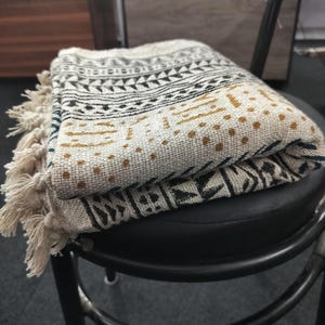 Sofa Décor Room Décor Handmade Throw Handblock print Throw Cotton Throw Blanket Tassels Hand Loomed Block Print Cotton Sofa Throw