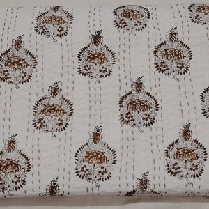 Indian Beautiful Hand Block Floral Print Kantha Quilt King Size Kantha Blanket Throw Indian Cotton Queen / Twin Size Bedding Bedspread Quilt
