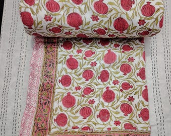Jaipuri Flower Block Print Cotton Comforter: Reversible Boho Bedspread