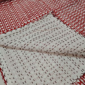 Diamond Block Print Kantha Quilt Indian Handmade Cotton Blanket Queen Size Gudari Kantha Bedspread Cotton Coverlet Throw
