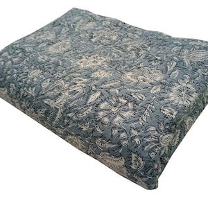 Kantha Stitch Pure Cotton Reversible Bed/Sofa Throw King Size | Handmade HandPrinted Floral Dohar Elegant White Grey Tribal Statement Motif