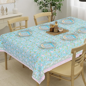 Christmas tablecloth, Floral Cotton Table Cover, Table Cloth Block Printed , Jaipur Tablecloth, Rectangle hand block Table Cloth 6 Seater