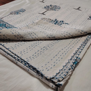 Edredón bohemio, ropa de cama bohemia, edredón kantha, edredón de algodón hecho a mano, decoración del hogar, manta para sofá, edredón Kantha Block