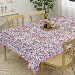 Indian Handmade Block Printed Cotton Floral Table Cloth | Table Linen | Luxurious Table Cover As Home Decoration For Holiday | Dining Room