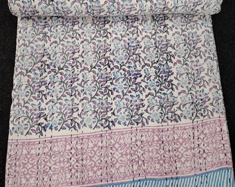 Handgedruckter Kantha Quilt: Boho Queen Tagesdecke
