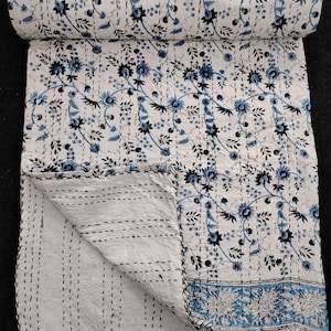 Floral Handblock Printed Quilt Handmade kantha Quilt Indian Kantha Quilt Indian Print Indian Light Weight Bedding Quilt