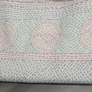 Hand Block Print Kantha Quilt: Queen Size Floral Bedspread