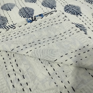 Leaf Floral Handblock Printed Quilt Handmade kantha Quilt Indian Kantha Quilt Indian Print Indian Light Weight Bedding Quilt
