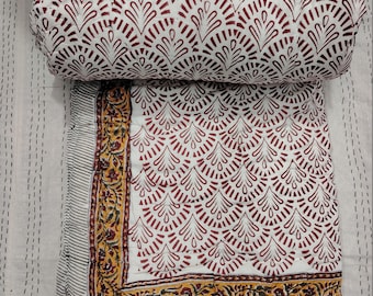 Jaipuri Floral Block Print Cotton Comforter: Reversible Boho Quilt
